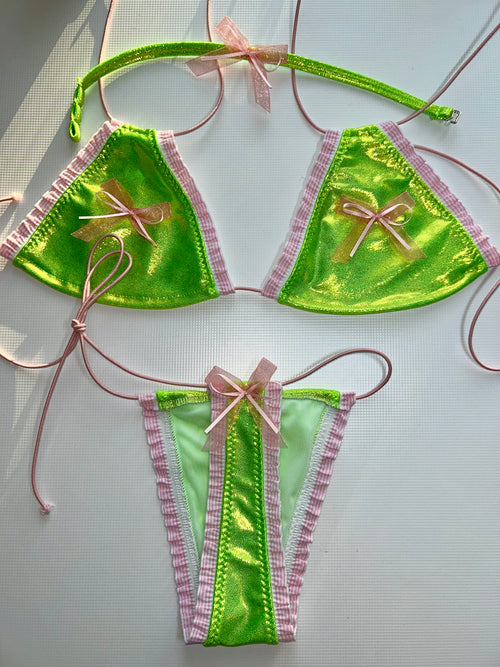 Bimbo Shiny Microkini with Pink Lace